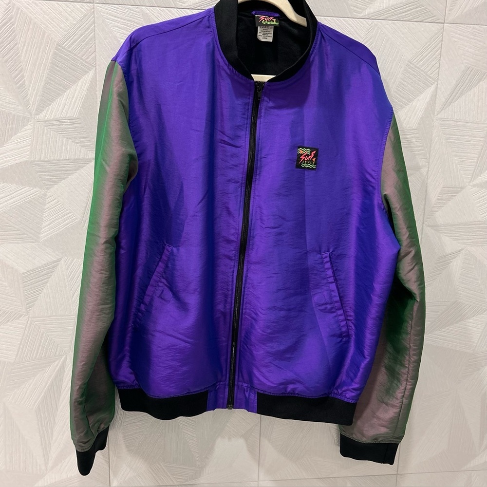 Vintage Surf Style JacketUnisex Large Iridescent Purple Retro Full Zip Bomber